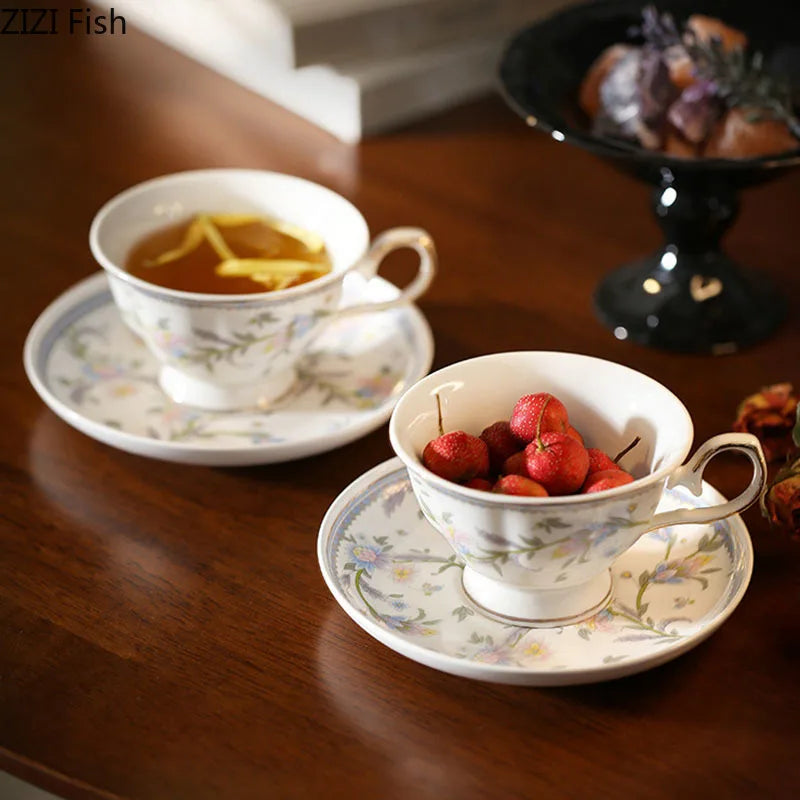 Afralia™ Lace Floral Ceramic Cup&saucer Set for Elegant Dining and Tea Time