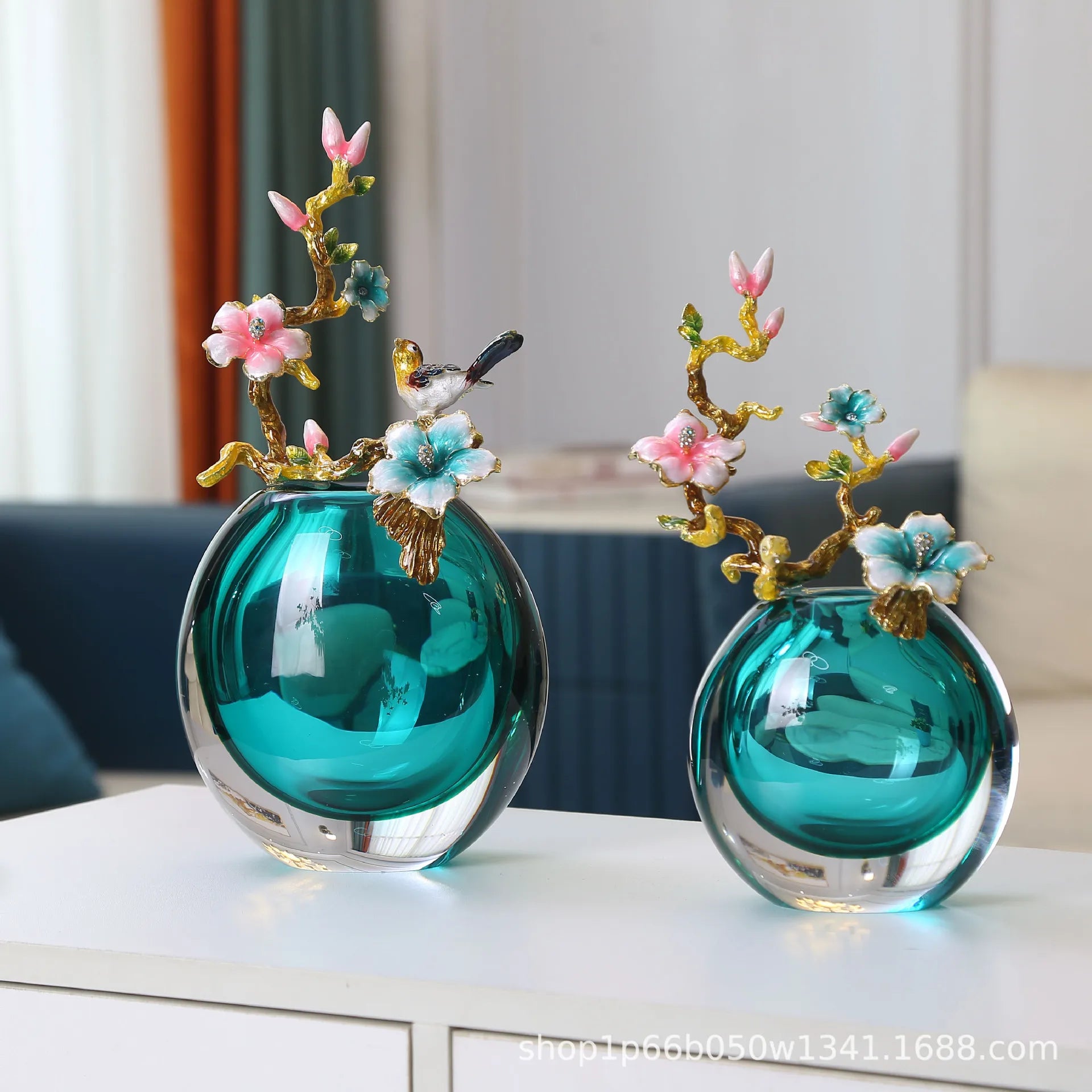 Afralia™ Enamel Small Ornaments & Glass Vases: New Chinese Style Home Decor for Living Room