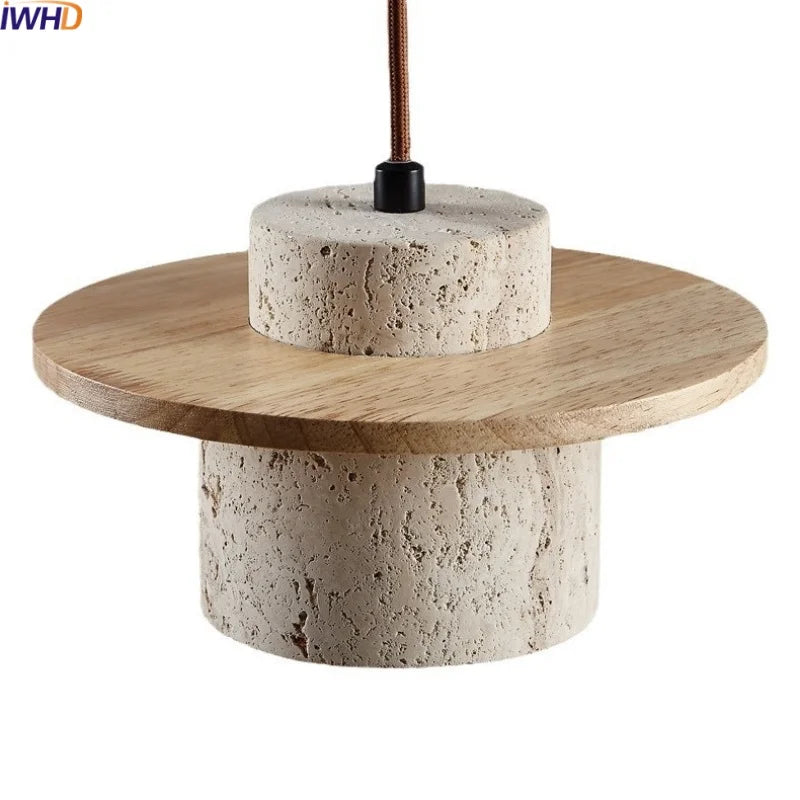 Afralia™ LED Hanging Lamp: Yellow Travertine Japanese Style Pendant Light for Home Decoration