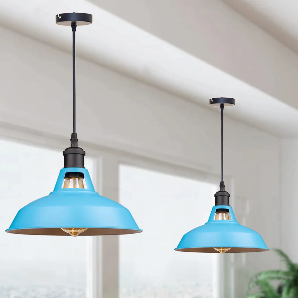 Afralia™ Blue Vintage Pendant Lamp for Kitchen Island, Industrial Hanging Light 27cm