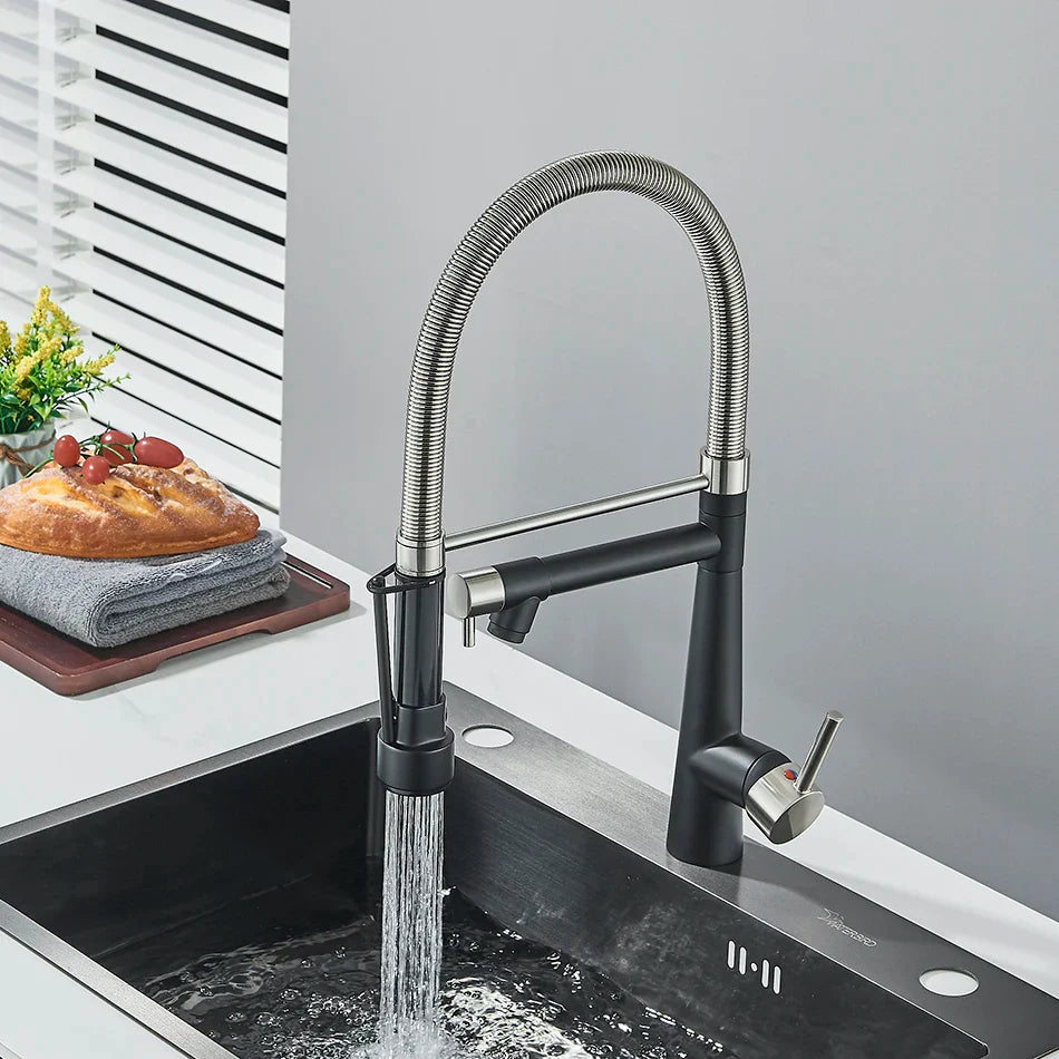 Afralia™ Brass Pull Down Kitchen Faucet Dual Spout Sprayer Mixer Tap