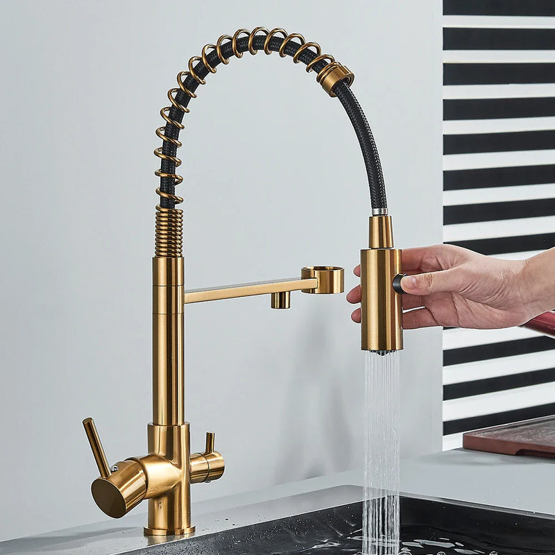 Afralia™ Black 3 Way Drinking Water Filter Faucet: Brass, 360° Flexible, Purification Tap