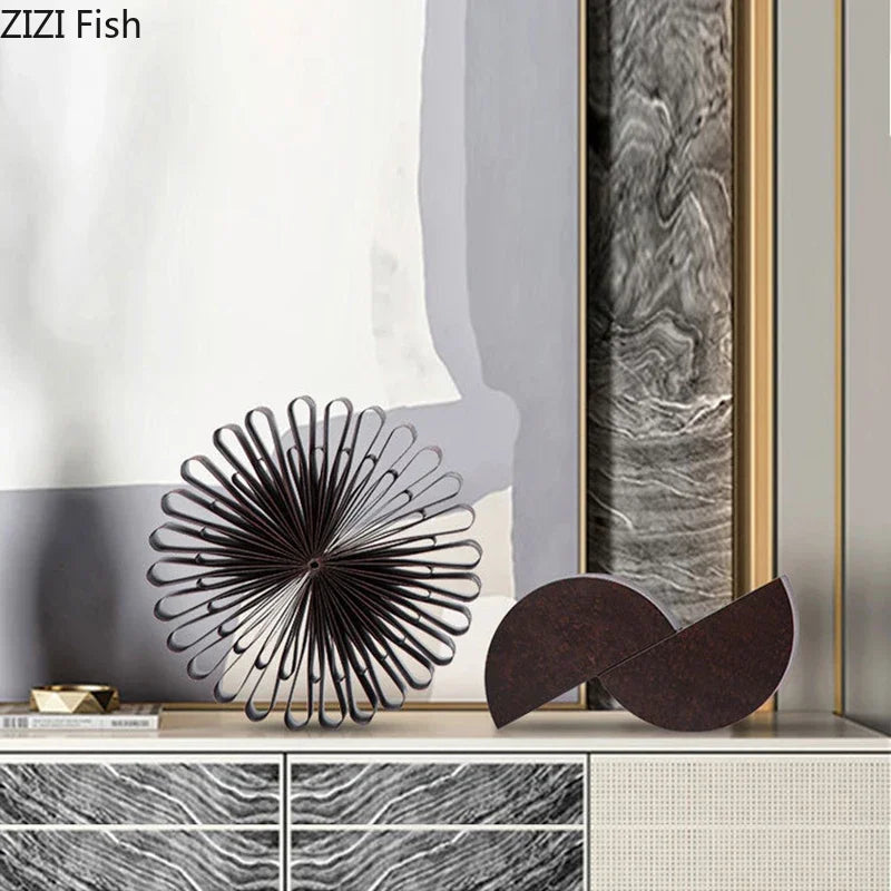 Afralia™ Metal Flower Geometric Ornaments Desk Decor Modern Abstract Art Room Aesthetic