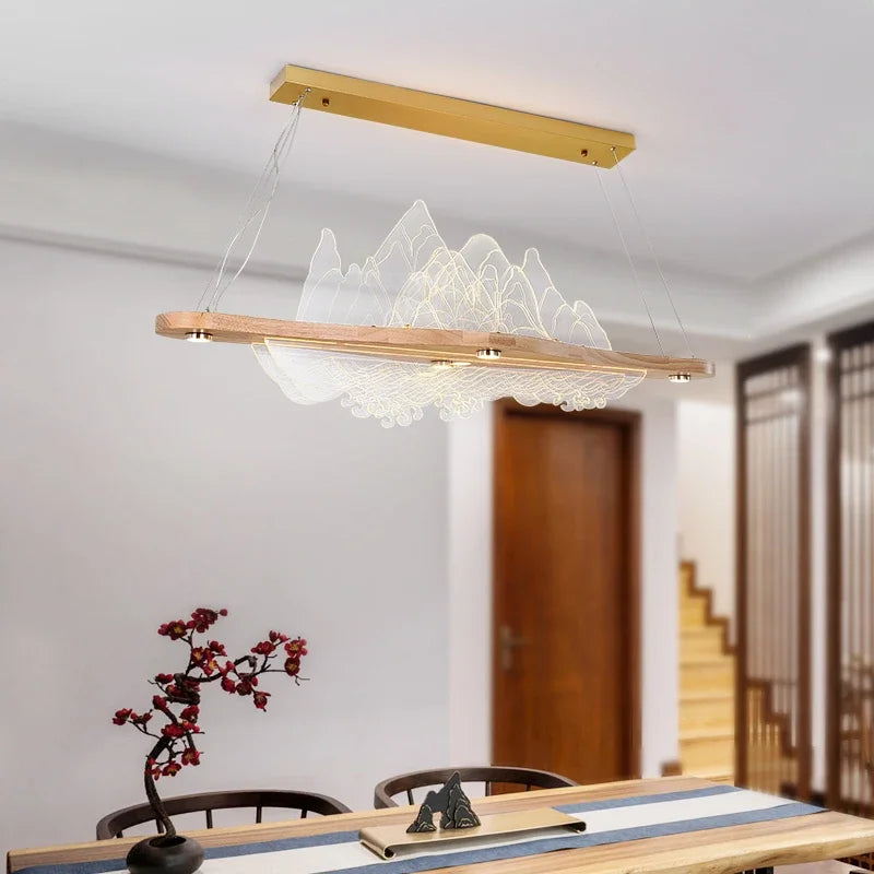 Afralia™ Chinese Style Wood Art Chandelier for Modern Zen Atmosphere