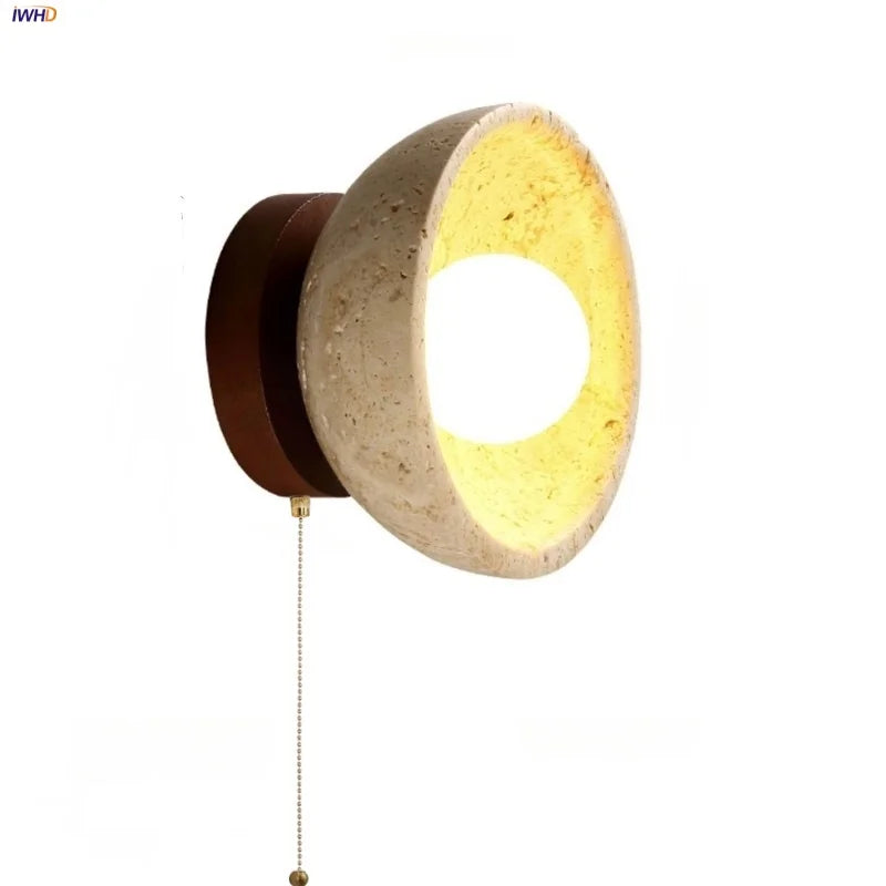 Afralia™ LED Wall Light Travertine Base Modern Nordic Pull Chain Bedside Lamp