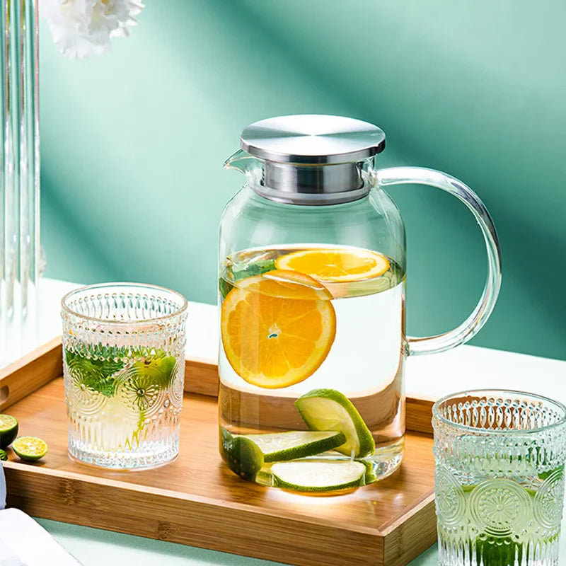 Afralia™ Glass Water Bottle with Stainless Steel Lid, High Capacity Household Kettle