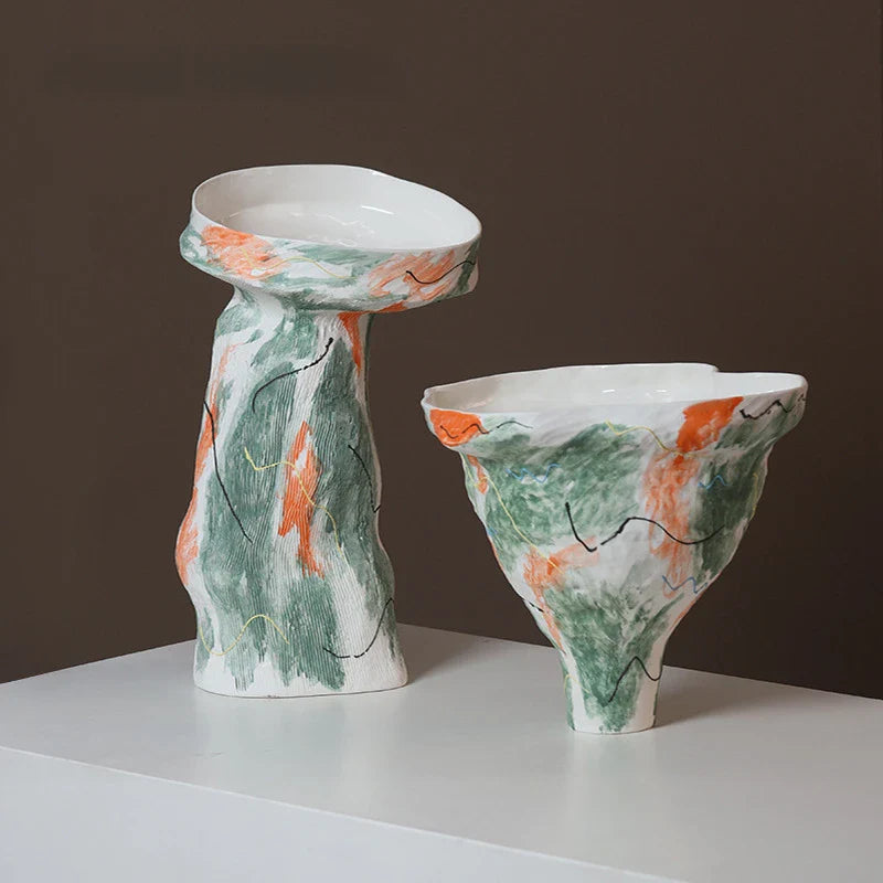 Afralia™ Abstract Irregular Pattern Ceramic Vase for Home Decoration