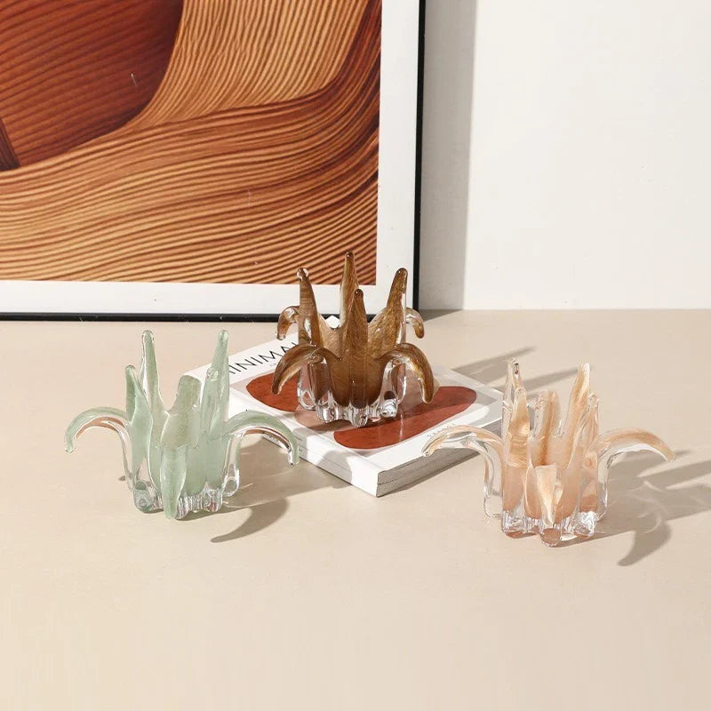 Afralia™ Glass Petal Candle Holder for Home Decoration and Storage