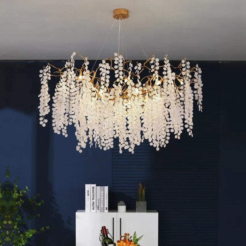 Afralia™ Grapes Crystal Chandelier: Luxury Golden Copper Pendant Light for Living Room Bedroom