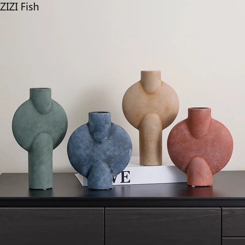 Afralia™ Ceramic Disc Vase: Geometric Round Table Decoration for Floral Arrangement