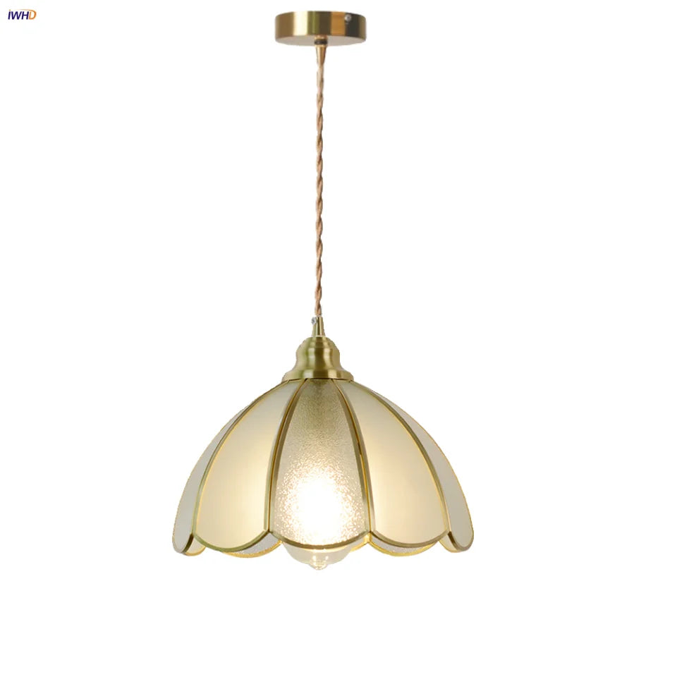 Afralia™ Vintage Glass LED Pendant Light Fixture for Home Decor - Copper Hang Lamp