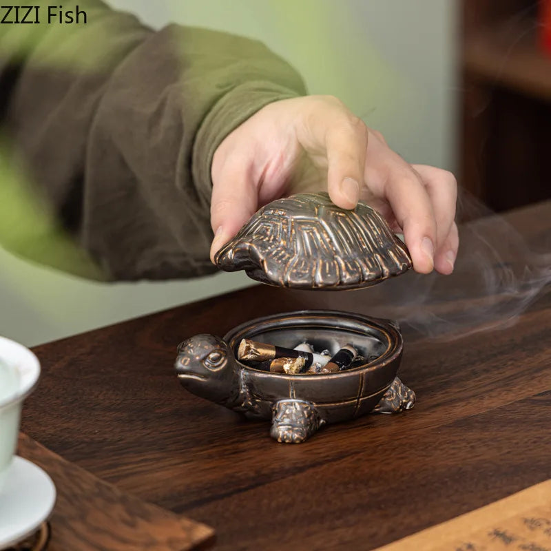 Afralia™ Turtle Ceramic Ashtray - Smoking Accessories, Desktop Standby & Office Table Essential