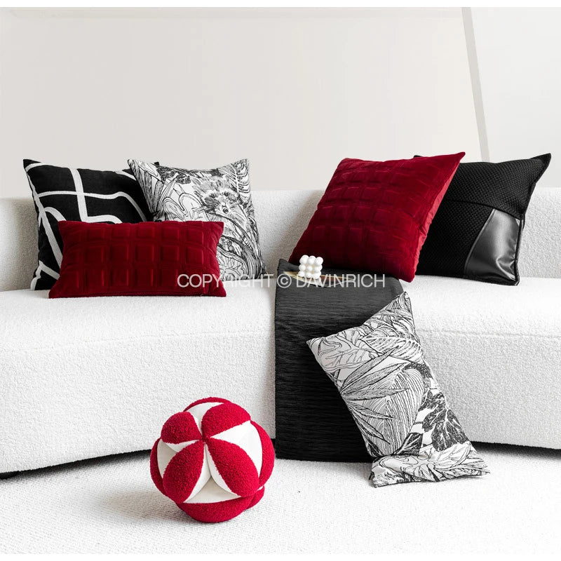 Afralia™ Vintage Bordeaux Red Velvet Throw Pillow Cover for Sofa Couch Armchair