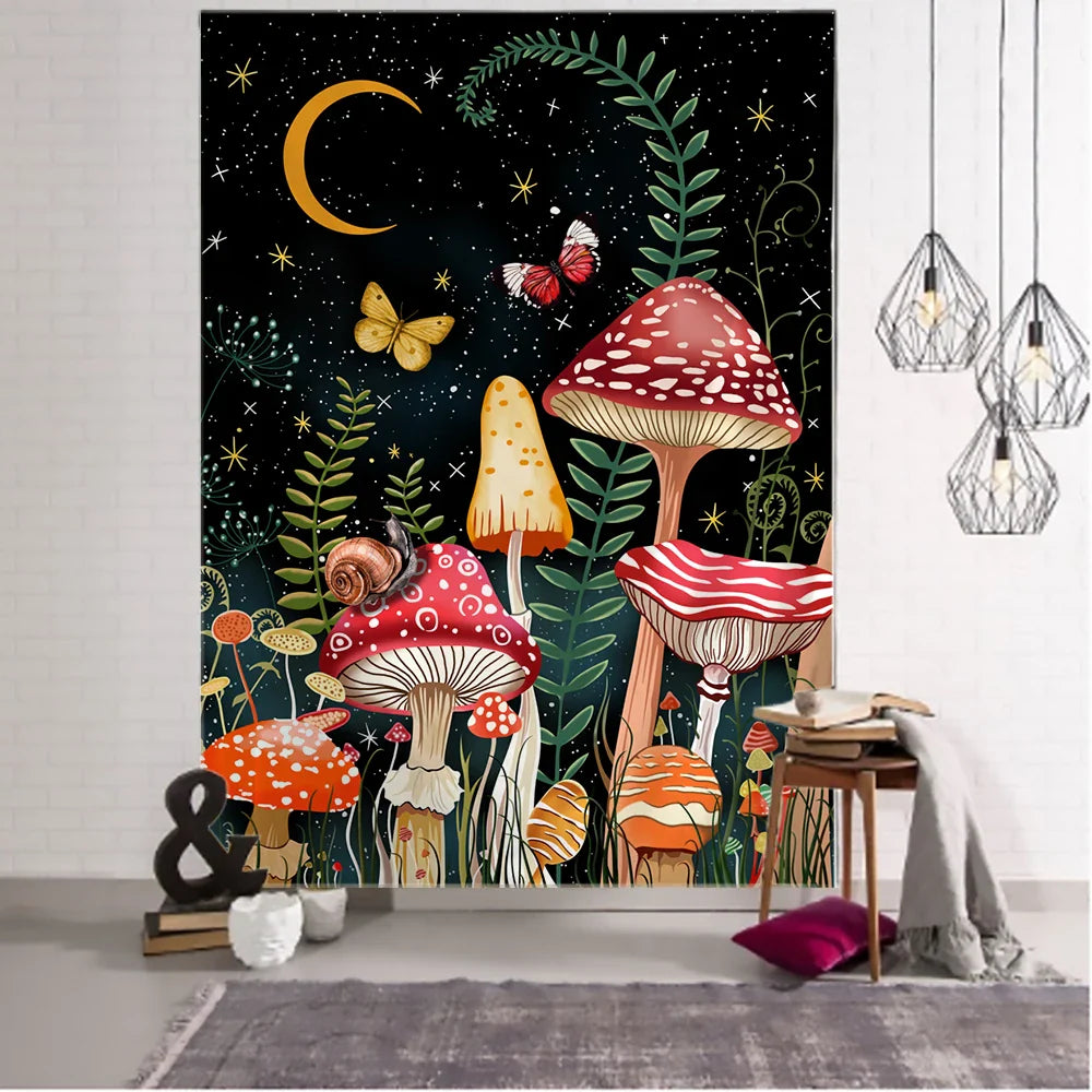 Afralia™ Snail Mushroom Tapestry | Starry Sky Hippie Wall Hanging for Aesthetic Room Decor