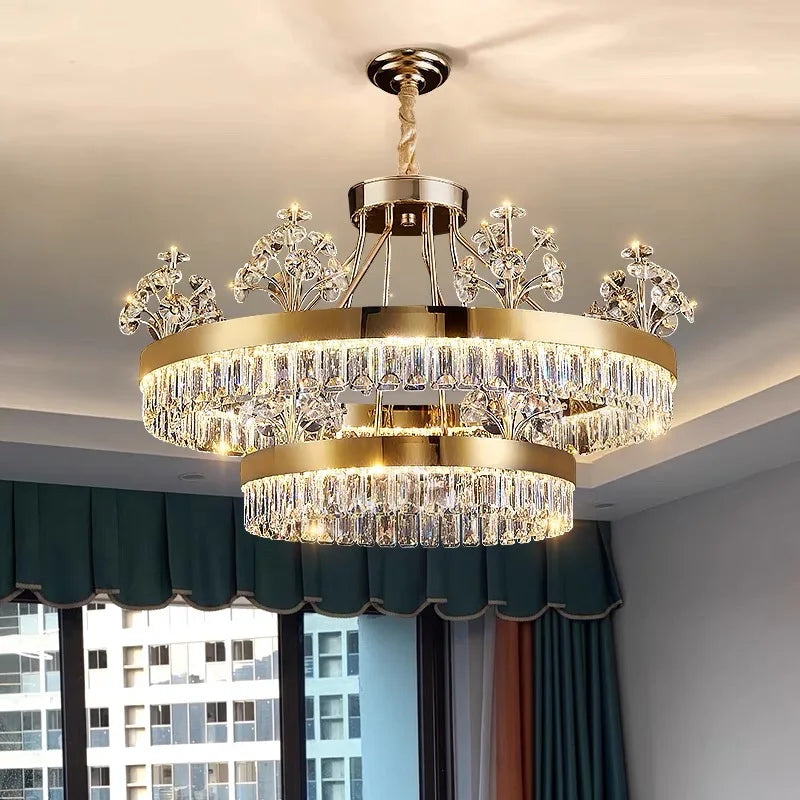 Afralia™ Luxe Crystal Ceiling Chandelier - Elegant Home Decor Hanging Light for Living Room