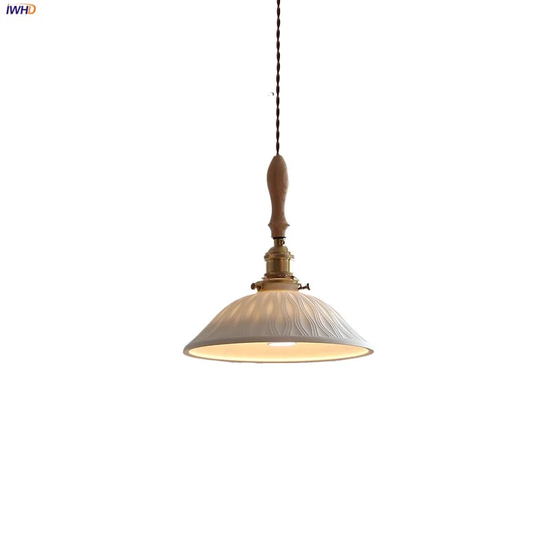 Afralia™ Adjustable LED Pendant Lights Ash Wood White Ceramic Modern Hanging Lamp