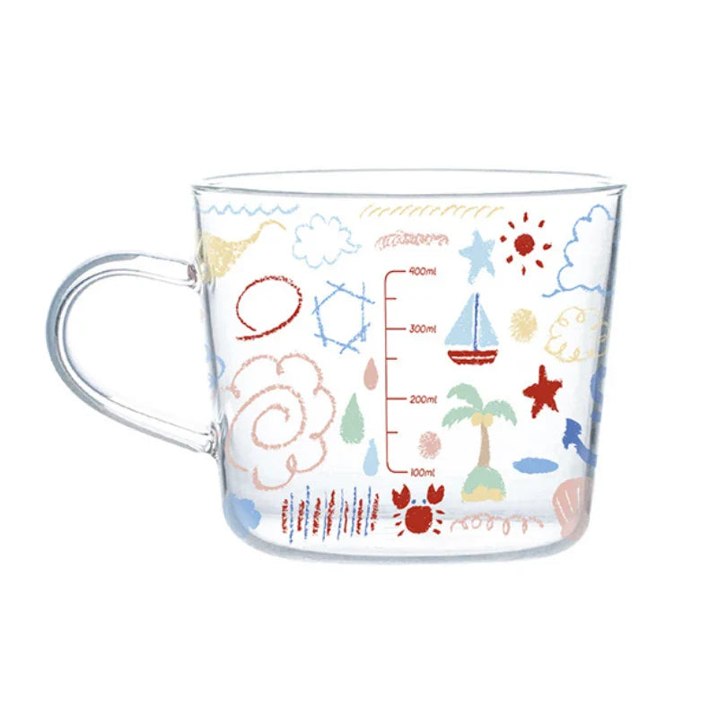 Afralia™ 500ml Glass Mug with Handle and Scale for Breakfast Milk at Home or Office