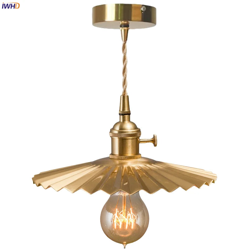 Afralia™ Brass Pleated LED Pendant Lights for Vintage Loft Decor and Lighting