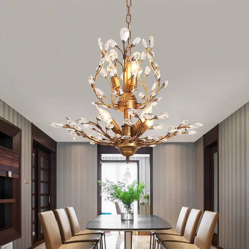 Afralia™ Tree Branch Leaves Chandelier: Vintage Crystal Lustre for Living Room, Bedroom, Kitchen