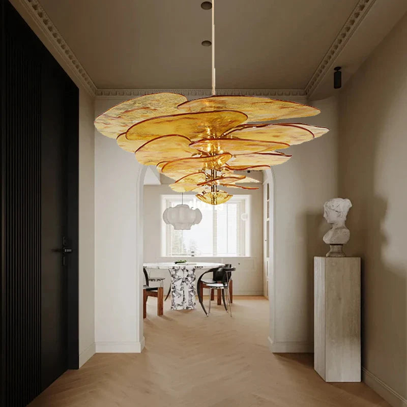 Afralia™ Amber Glass Chandeliers: Luxury Vintage Hanging Lamp for Duplex Villa