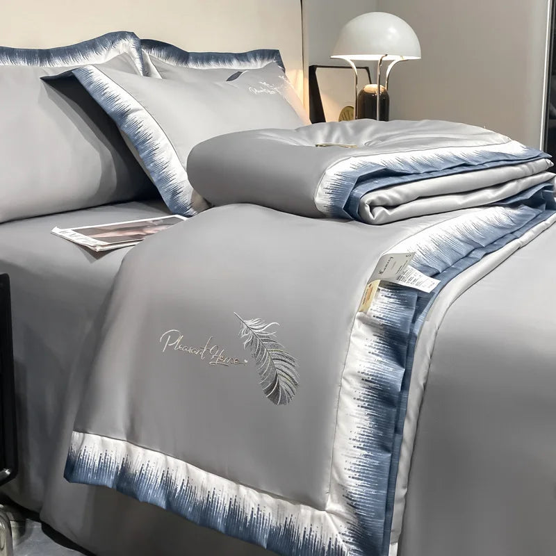 Afralia™ Feather-Embroidered Summer Blanket: Queen Size, Machine Washable, Thin Duvet