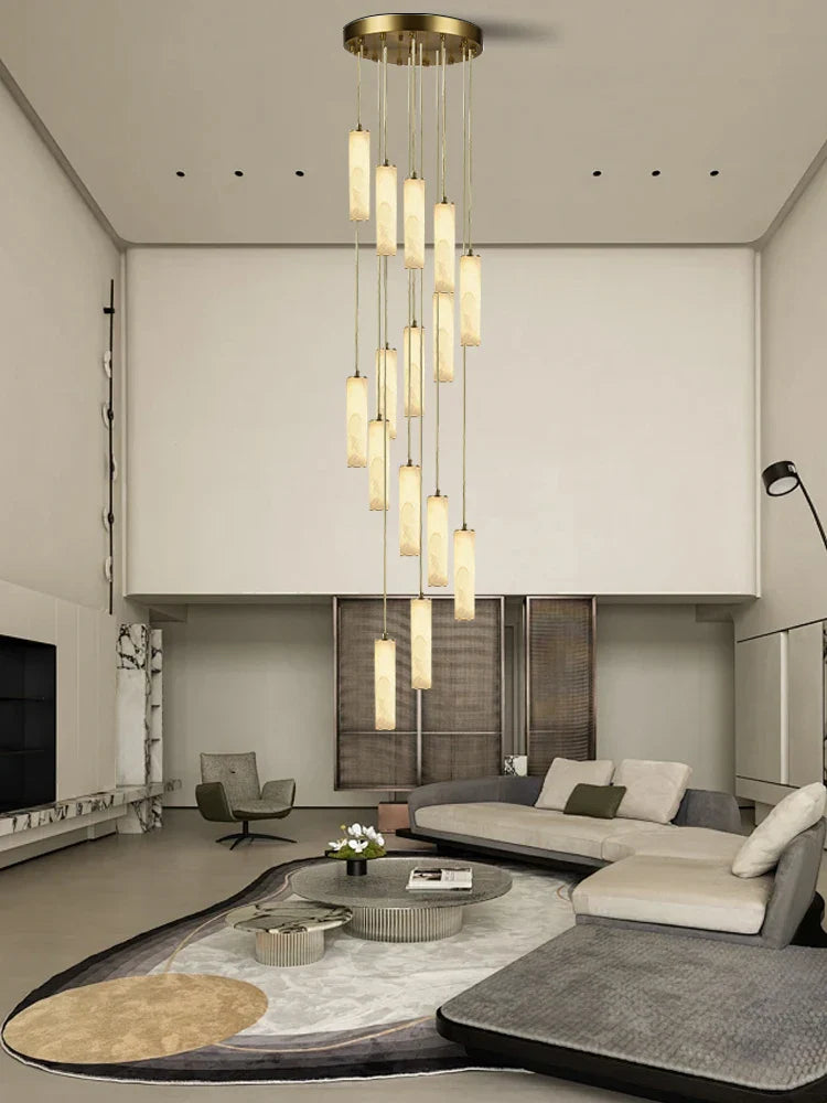 Afralia™ Gold Marble Pendant Light - Modern Cylinder Staircase Ceiling Lighting