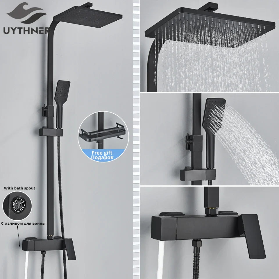 Afralia™ Shower Faucet Set: Wall Mount Rainfall Shower Head & Handheld Sprayer Bathtub Tap