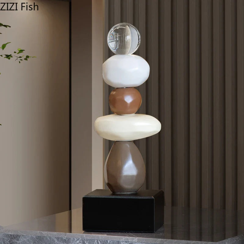 Afralia™ Stone Stack Desk Sculpture - Abstract Minimalist Room Decor