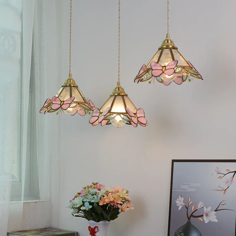 Afralia™ Nordic Pink Glass LED Pendant Light with Adjustable Brass Wire