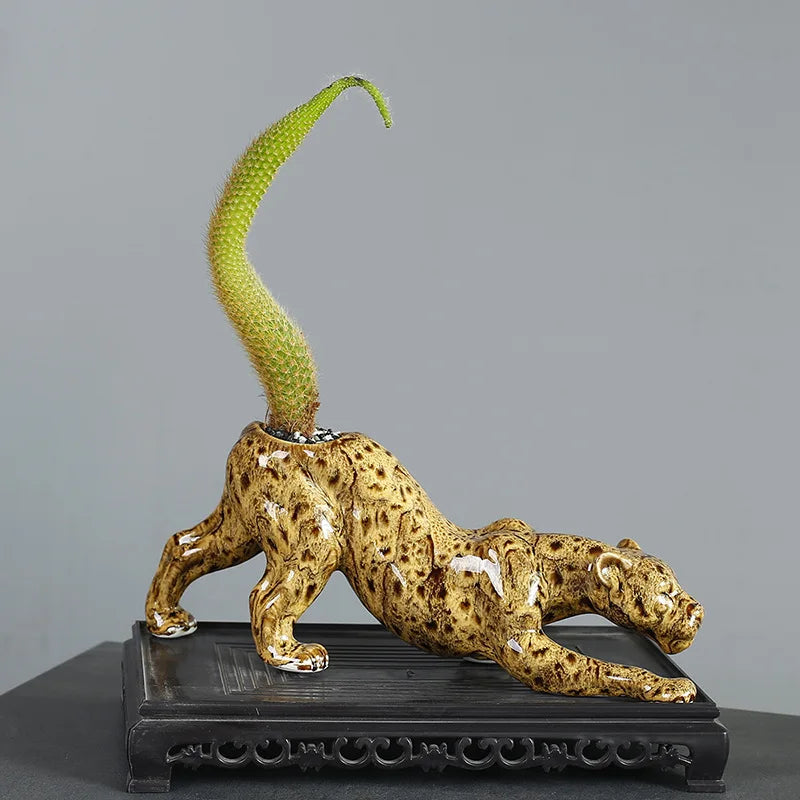 Afralia™ Ceramic Animal Flowerpot: Leopard Cheetah Cartoon Characters for Garden Plants