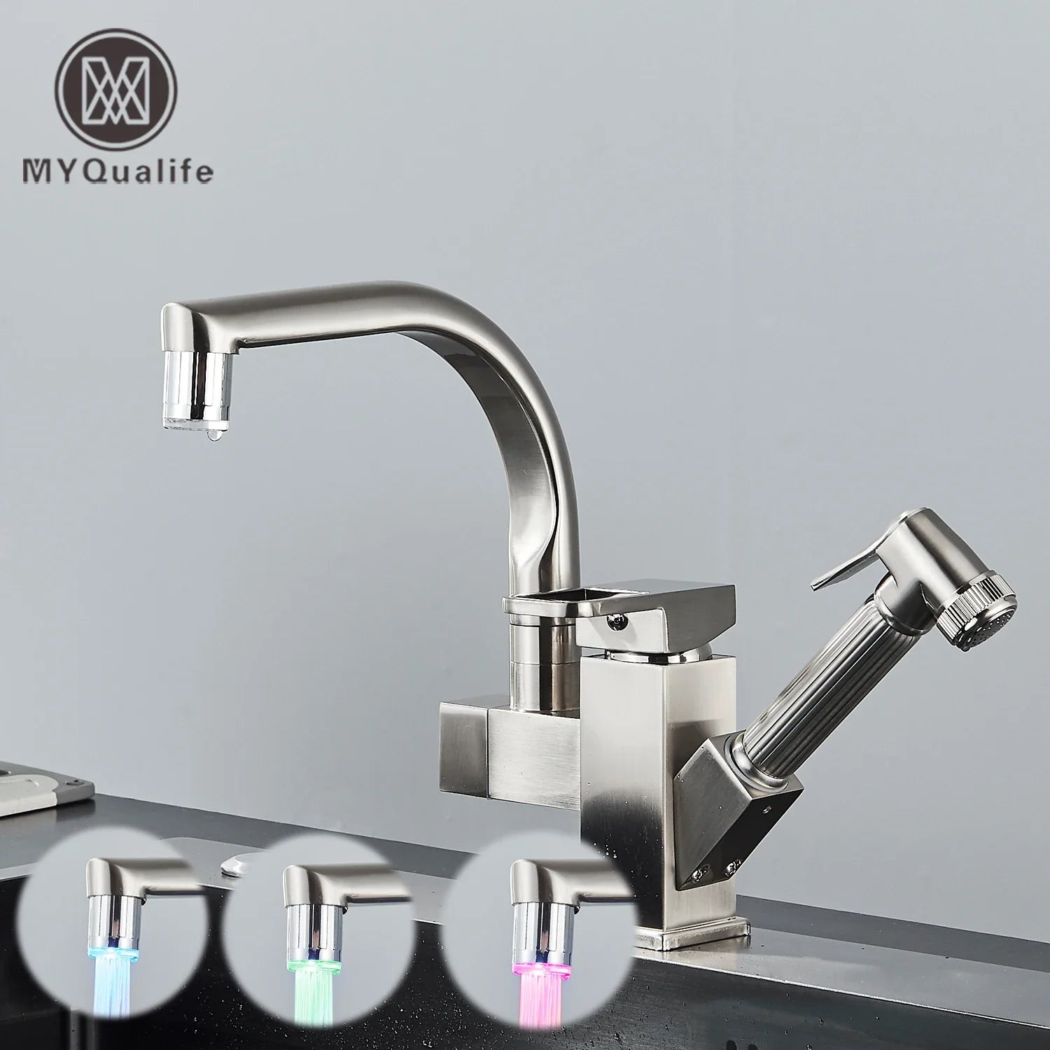 Afralia™ LED Kitchen Faucet Mixer with Swivel Spouts and Pull-Out Spray