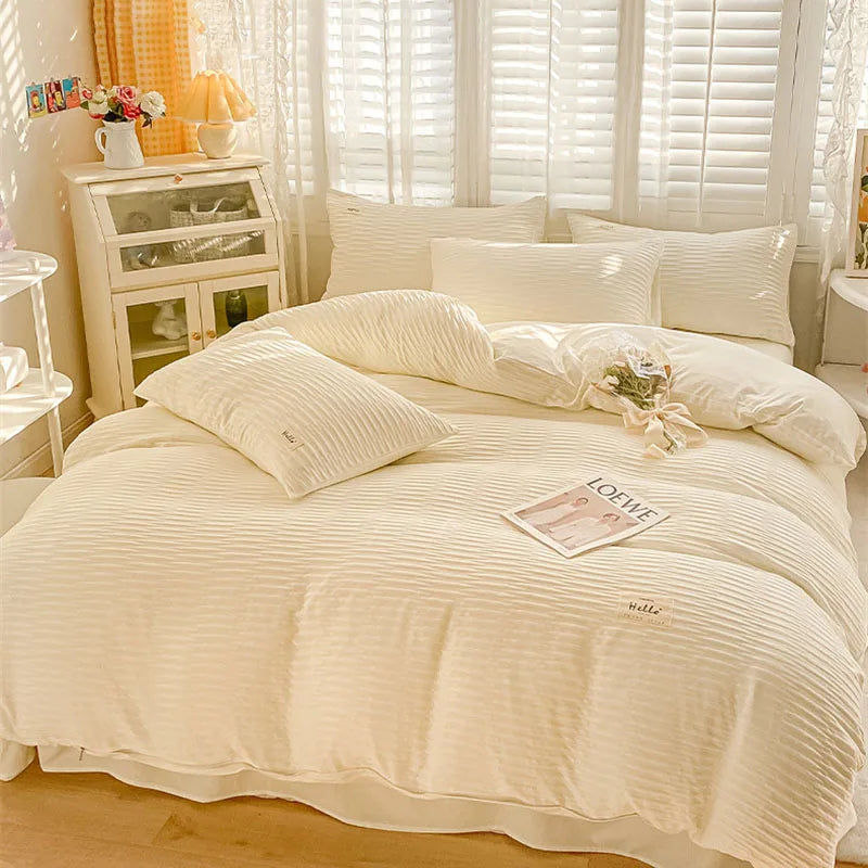 Afralia™ Bubble Yarn Fabric Double-sided Duvet Cover Set with Sheets for Soft Comfort