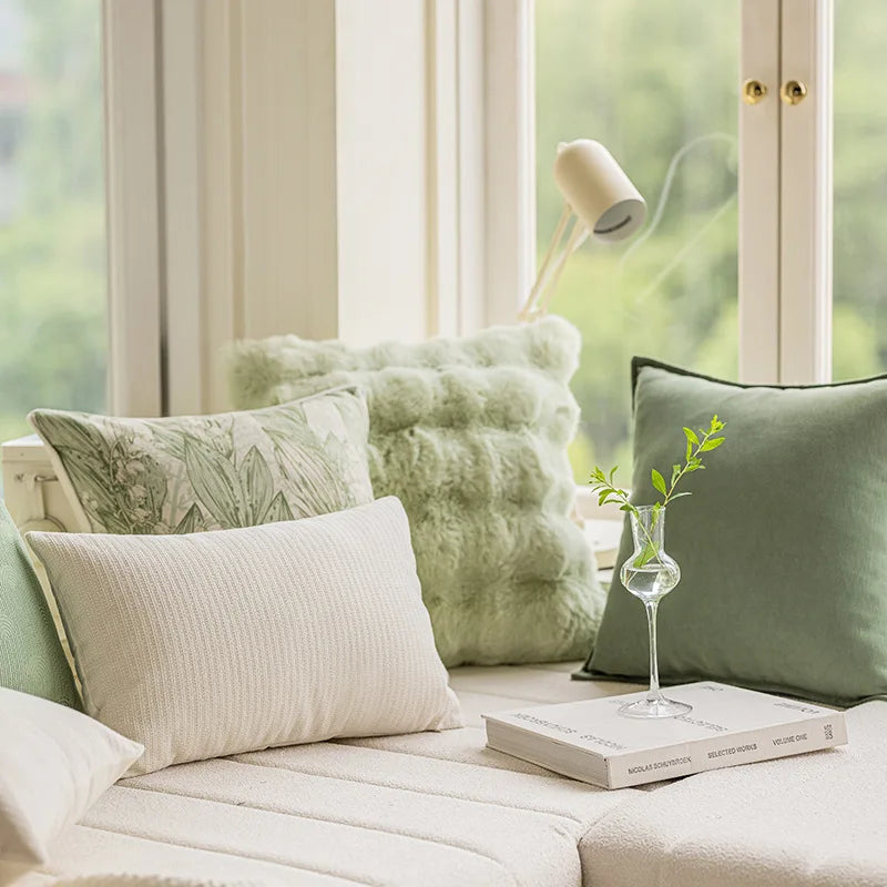 Afralia™ Nordic Minimalist Jacquard Pillow Covers in Cream White Green for Luxury Decor