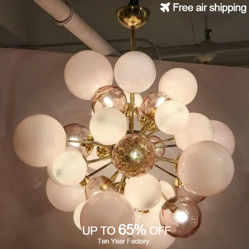 Afralia™ Art Deco Glass Ball Chandelier LED Pendant Light - Dimmable Modern Ceiling Lamp