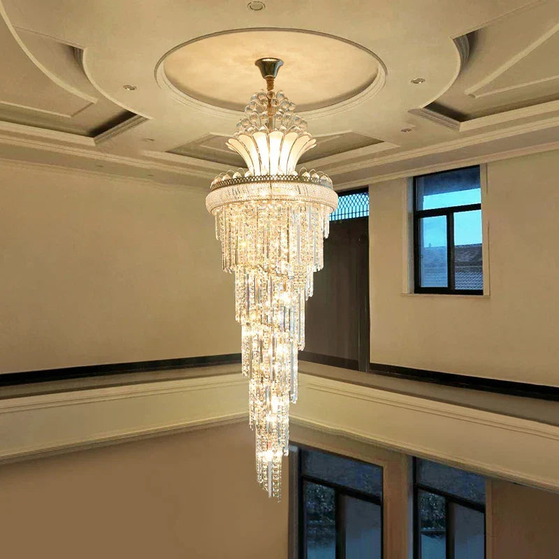 Afralia™ Gold Crystal Chandelier: European Fashion Long Pendant Light for Living Room Villa