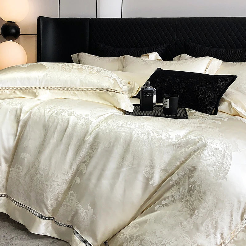 Afralia™ Luxury Brocade Jacquard King/Queen Bedding Set with Egyptian Cotton, Silky Soft Texture