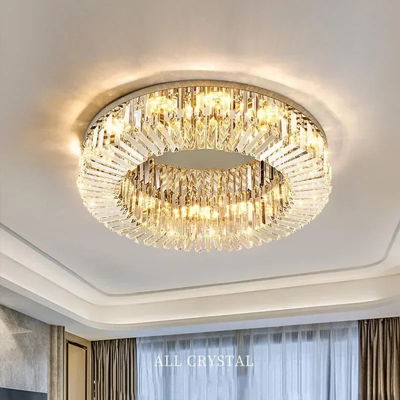 Afralia™ Modern Gold LED Ring Ceiling LightLuxury Crystal Ceiling Light for Bedroom, Dining & Living Room