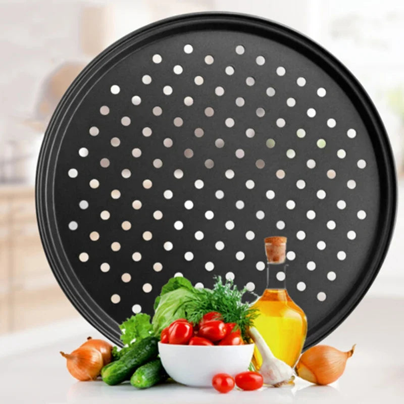 Afralia™ Carbon Steel Perforated Pizza Pan Non Stick Baking Tray with Holes