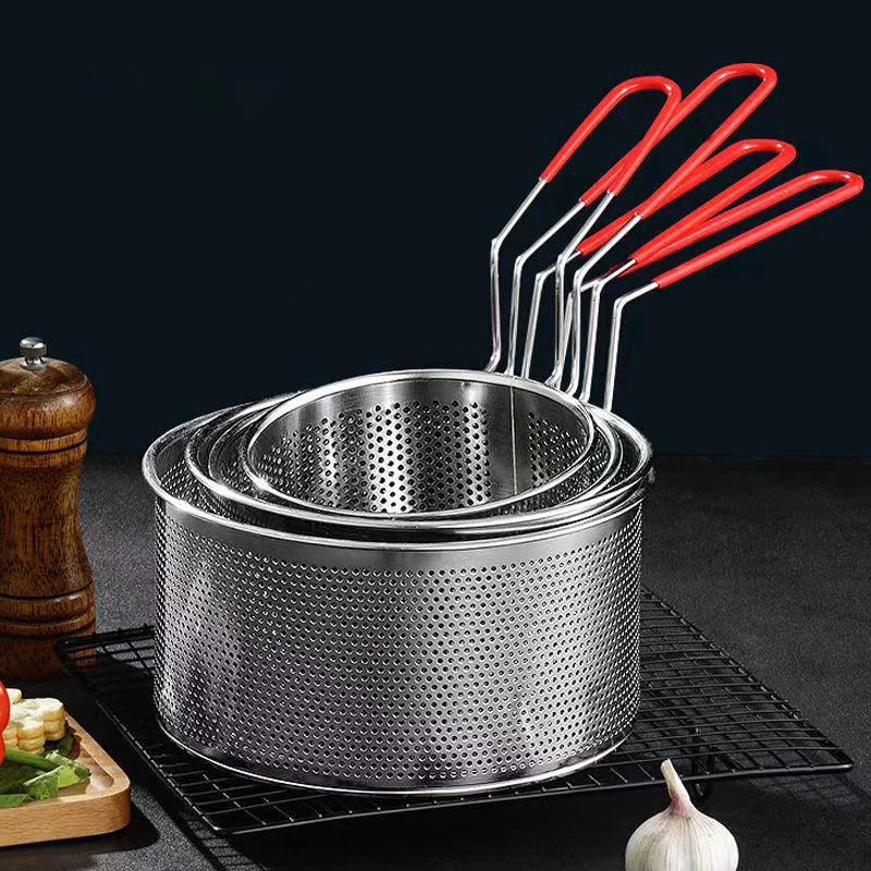 Afralia™ Stainless Steel Round French Fries Fryer Basket Colander Strainer