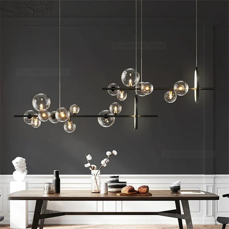 Afralia™ Glass Ball LED Chandelier: Modern Long Pendant Lighting for Living Room and Shop