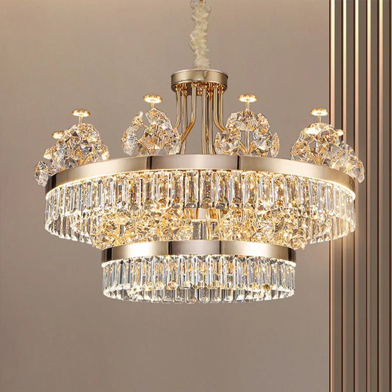 Afralia™ Crystal Chandelier: Postmodern Light Luxury Double-Layer Pendant for Home Living Room
