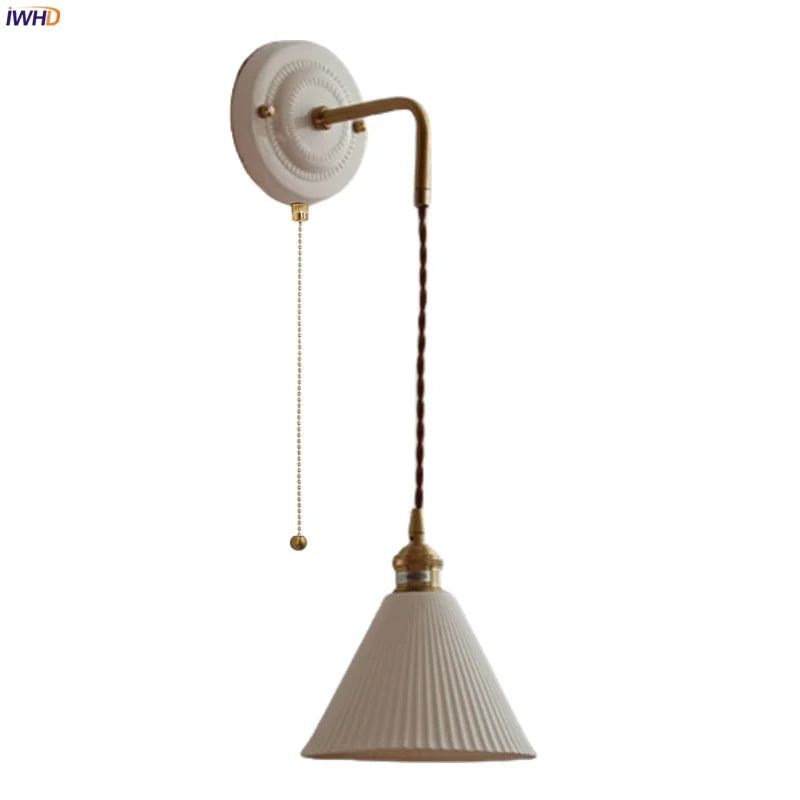 Afralia™ Small Pleats Ceramic LED Wall Light for Bedroom Stair Bathroom with Copper Arm