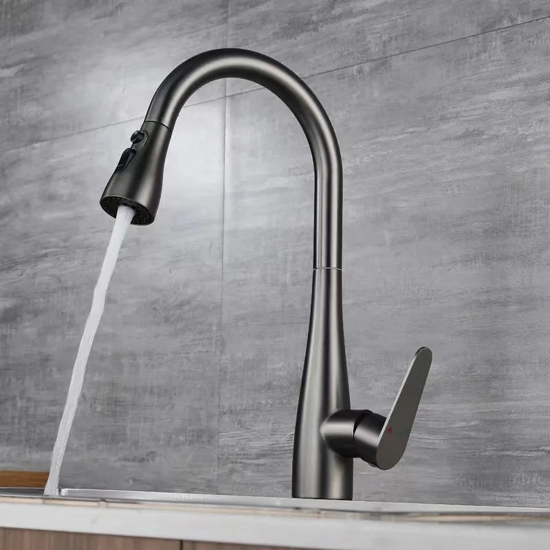 Afralia™ Gray Matte Kitchen Faucet | Pull Out Black Sink Tap Swivel Water Mixer