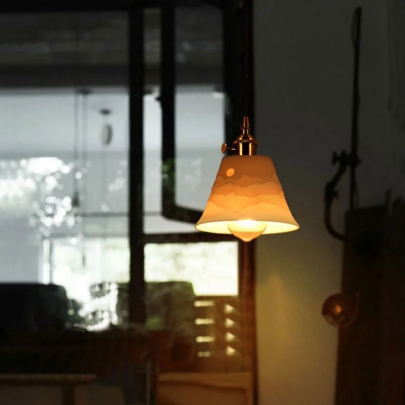 Afralia™ White Ceramic LED Pendant Lamps with Vintage Brass Finish
