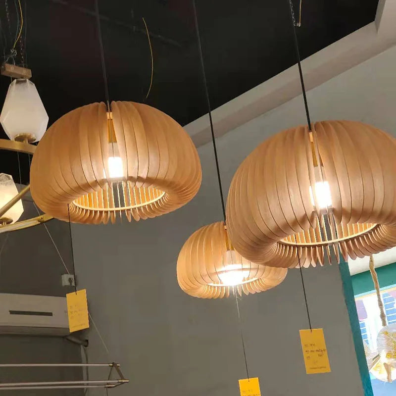 Afralia™ Wooden Pumpkin Bird Shades Pendant Light Tiffany Chandelier, Adjustable E27, Creativity, Bedroom Dining Room