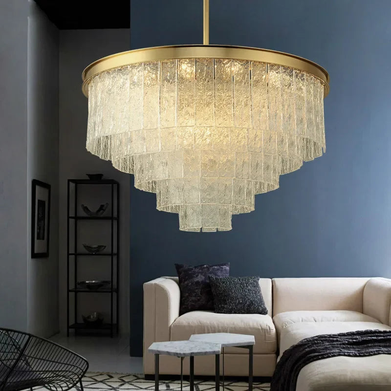 Afralia™ Luxury Gold Metal Glass LED Pendant Light Fixture for Elegant Living Room Lighting
