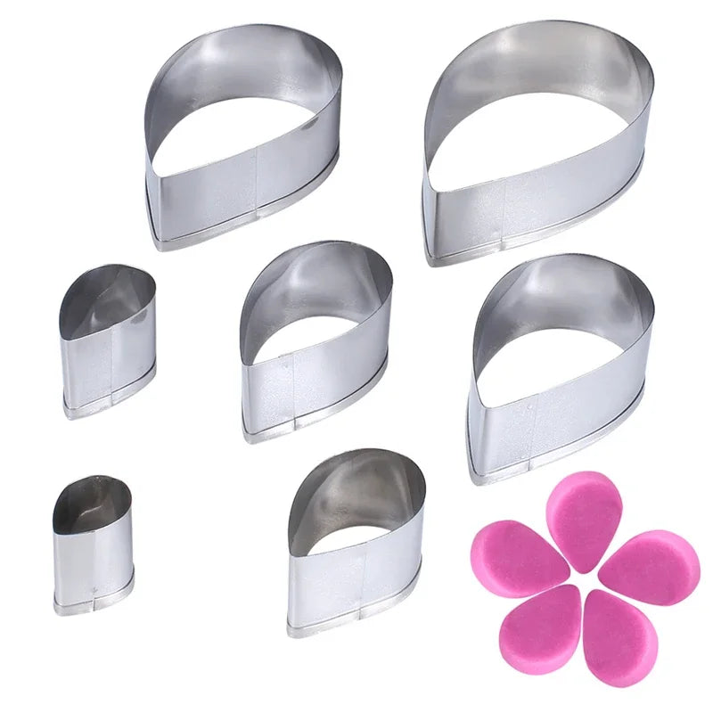 Afralia™ Stainless Steel Cake Mold Set - Water Drop, Rose, Leaves Pastry Mould