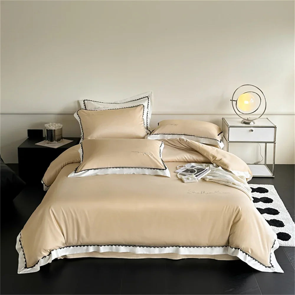 Afralia™ Hot Diamond Lace Egyptian Cotton Bedding Set: Sheet, Pillowcase, Duvet Cover, Full-Queen-King Size