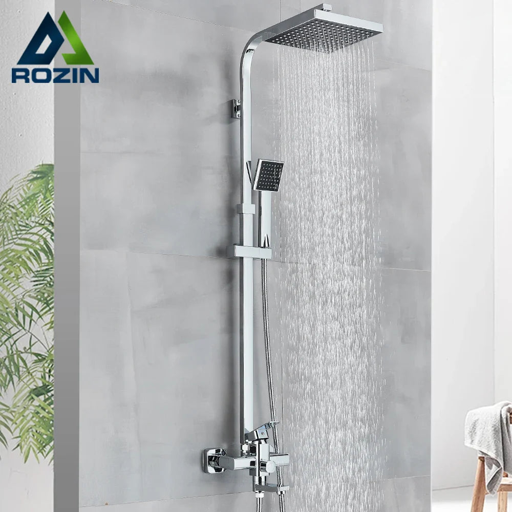 Afralia™ Chrome Shower Faucet Set Wall Rainfall Mixer System Towel Swivel Bathtub Tap
