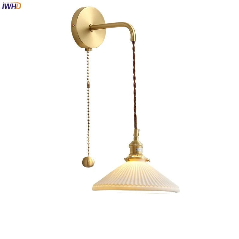 Afralia™ Ceramic Wall Lamp Pull Chain LED Modern Nordic Copper Socket Mirror Light